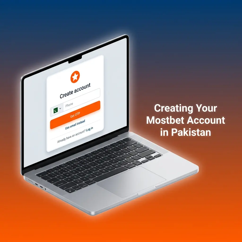 Mostbet account registration steps in Pakistan showing sign-up form, deposit options, and welcome bonus activation