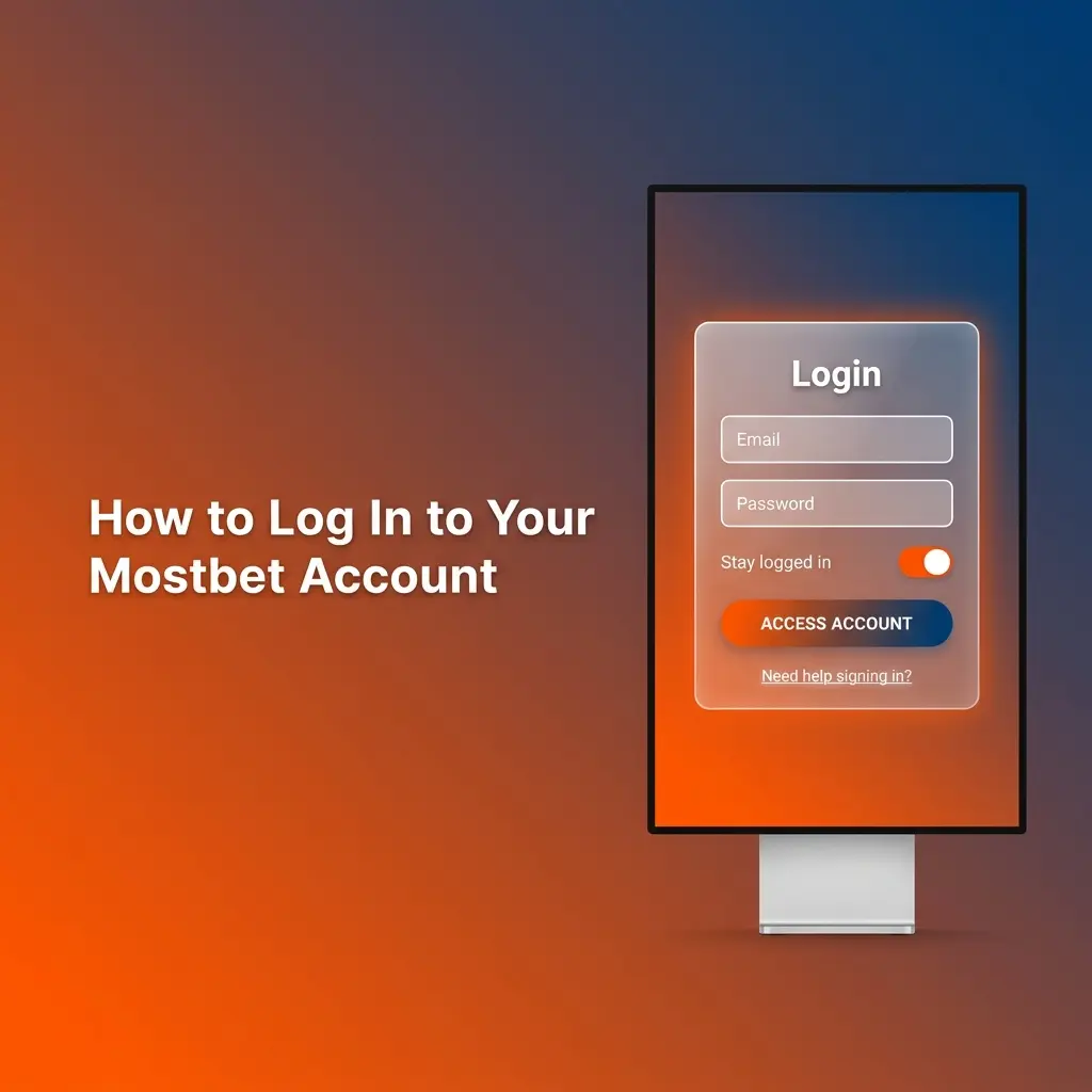 Mostbet login page showing email and password fields with step-by-step account access instructions