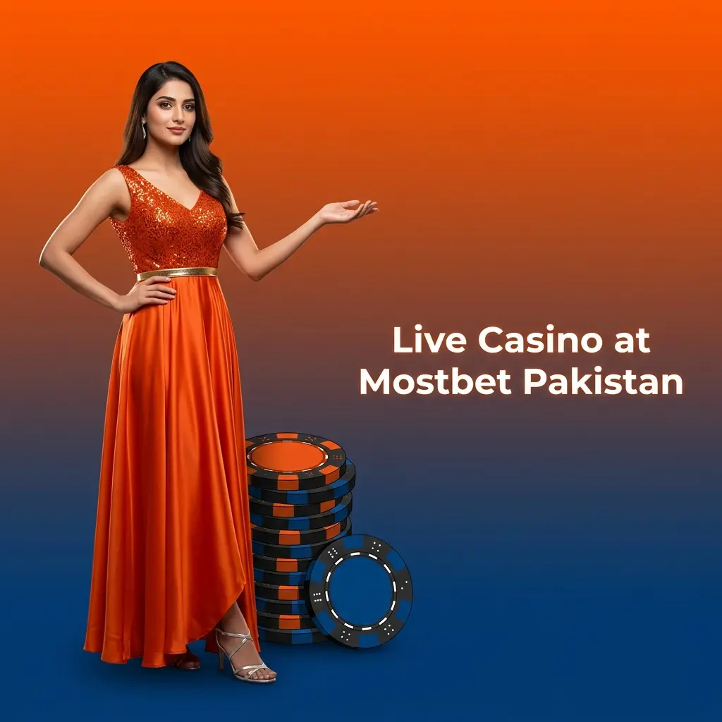Live casino dealer at Mostbet Pakistan streaming HD blackjack, baccarat, roulette, Andar Bahar and Teen Patti